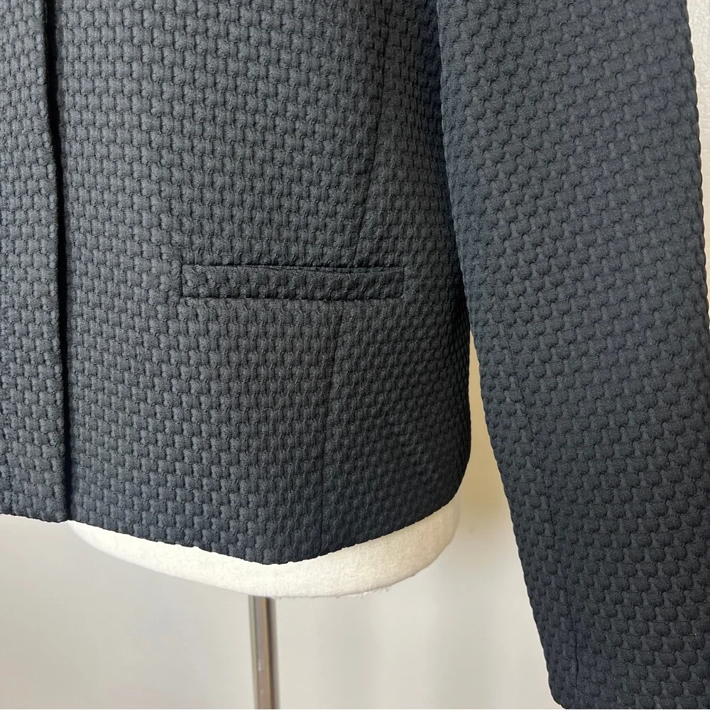 J.CREW Women Size 12 Black Matelasse Textured Collarless Portfolio Jacket Blazer